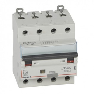 Автоматический выключатель дифференциального тока DX³, 4 полюса, 25А, C, 10 кА, тип - AC 411188 Legrand