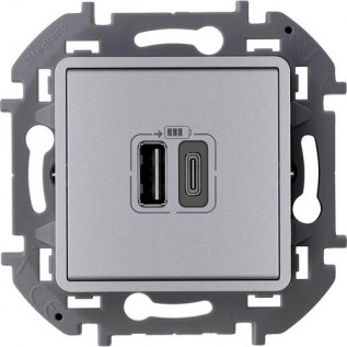 Зарядное устройство с двумя USB-разьемами A-C 240В/5В 3000мА, цвет алюминий 673762 Legrand