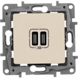 Розетка USB type-С, 3.0A, Etika, USB type-C 5V, двойная, цвет слоновая кость 672335 Legrand