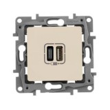 Розетка USB type-С+type-А, 3.0A Etika, USB type-C 5V, USB type-A 5V, двойная, цвет слоновая кость 672336 Legrand