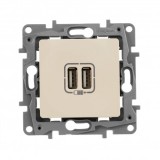 Розетка USB, 2.4A, Etika, USB type-A 5V, двойная, цвет слоновая кость 672394 Legrand