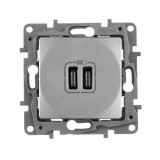 Розетка USB type-C, 3.0 A, Etika, USB type-C 5V, двойная, цвет алюминий 672435 Legrand