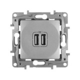 Розетка USB, 2.4A, Etika, USB type-A 5V, двойная, цвет алюминий 672494 Legrand