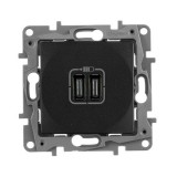 Розетка USB type-С, 3.0A Etika, USB type-C 5V, двойная, цвет антрацит 672635 Legrand