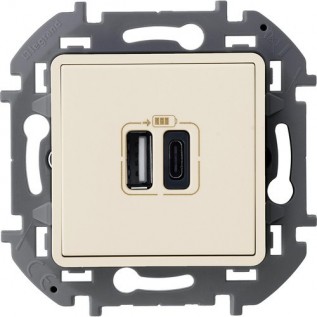Зарядное устройство с двумя USB-разьемами A-C 240В/5В 3000мА, цвет слоновая кость 673761 Legrand