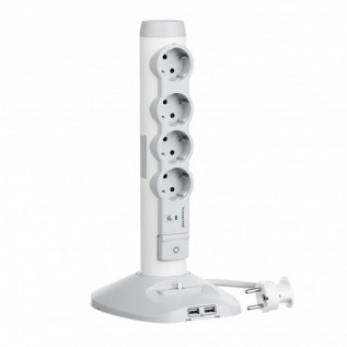 Удлинитель с розеточной стойкой (4 розетки + 2 USB + microUSB), цвет - белый, серый 694614 Legrand