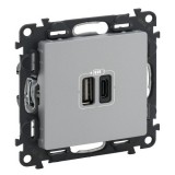 Розетка USB type-С + type-A, 3.0A, Valena LIFE, двойная, цвет алюминий 753306 Legrand