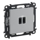 Розетка USB type-С + type-A, 3.0A, Valena LIFE, двойная, цвет алюминий 753307 Legrand