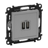 Розетка USB type-A, 1.5A, Valena LIFE, двойная, цвет алюминий 753612 Legrand