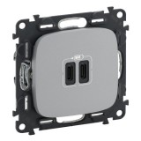 Розетка USB type-С, 3.0A, Valena ALLURE, двойная, цвет алюминий 755347 Legrand