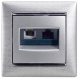 Розетка телефонная RJ11 + компьютерная RJ45 Кат.6 UTP без монтажных лапок Valena, двойная, цвет алюминий 770280 Legrand