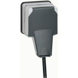 Розетка Plexo, со шторками, с крышкой, с заземлением, одинарная, винтовые клеммы, цвет антрацит 090465 Legrand