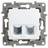 Розетка телефонная RJ11+компьютерная Кат.5е UTP, Etika, двойная, цвет белый 672252 Legrand