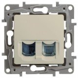 Розетка телефонная RJ11+компьютерная Кат.5е UTP, Etika, двойная, цвет слоновая кость 672352 Legrand