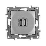 Розетка USB type-С+type-А, 3.0A Etika, USB type-C 5V, USB type-A 5V, двойная, цвет алюминий 672436 Legrand