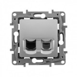 Розетка телефонная RJ11+компьютерная RJ45 Кат.5е UTP, Etika, двойная, цвет алюминий 672452 Legrand