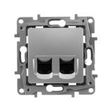 Розетка компьютерная RJ45 Кат.5e UTP Etika, двойная, цвет алюминий 672455 Legrand