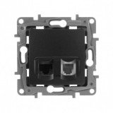 Розетка телефонная RJ11+компьютерная RJ45 Кат.5е UTP, Etika, двойная, цвет антрацит 672652 Legrand