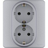 Розетка 2 x 2К+З, немецкий стандарт, 16 А, 250 В, цвет алюминий 673752 Legrand