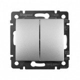 Выключатель Valena, двухклавишный, без подсветки, цвет алюминий 770105 Legrand